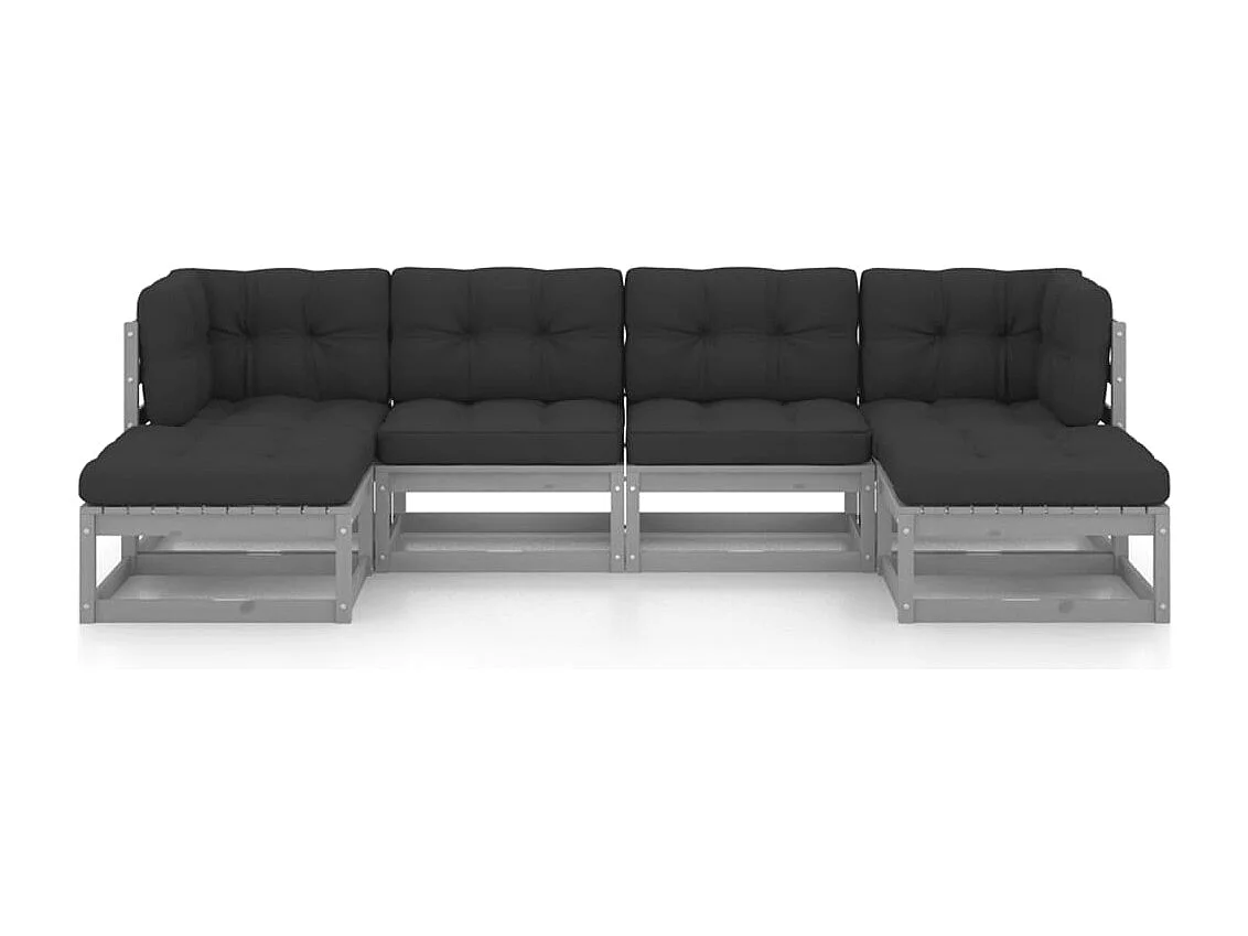 Set de muebles de jardín 6 piezas con cojines madera pino gris