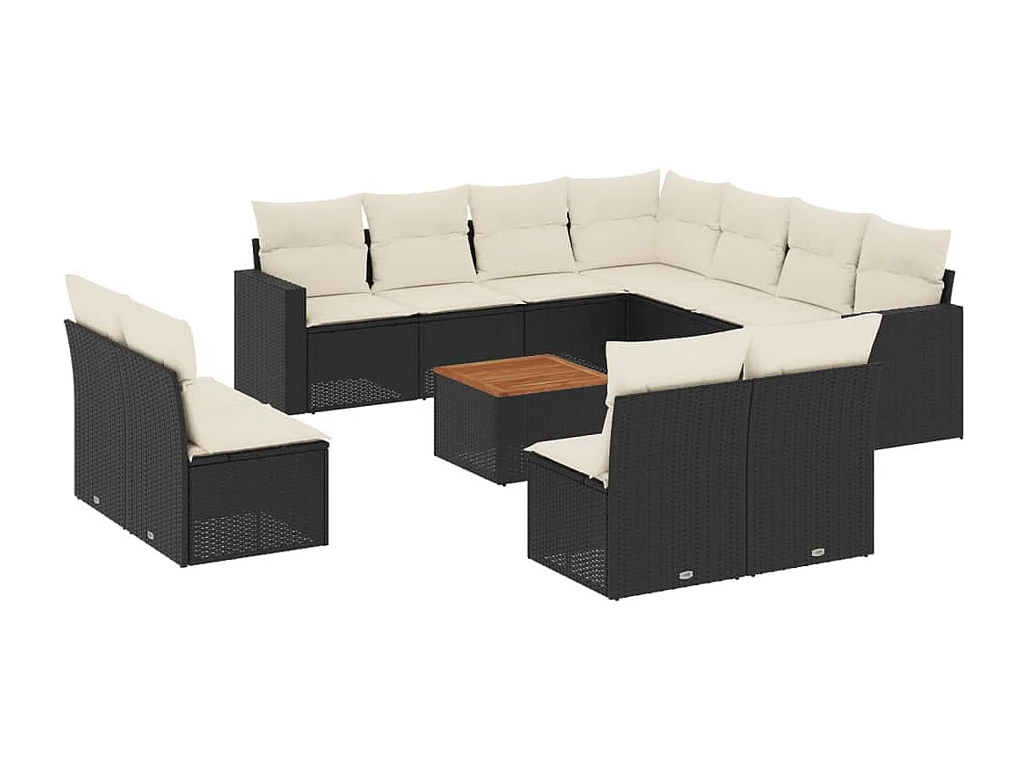 Set de sofás de jardín 12 piezas cojines ratán sintético negro