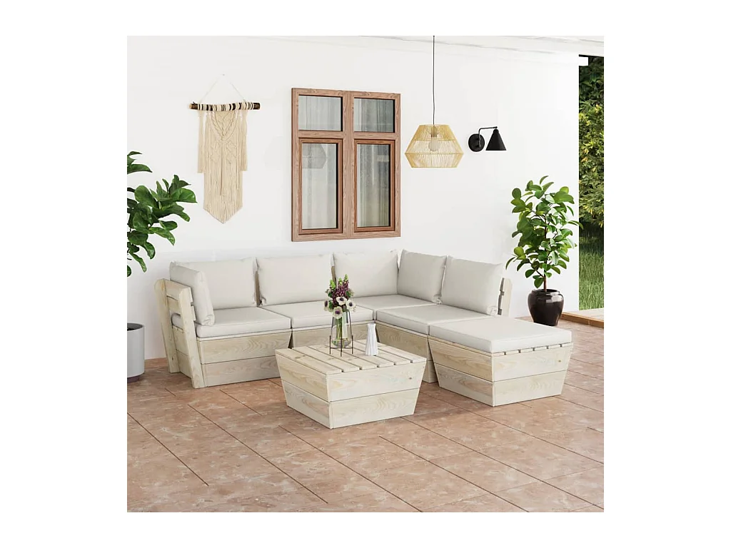 6 peças conjunto lounge de paletes + almofadões madeira de abeto