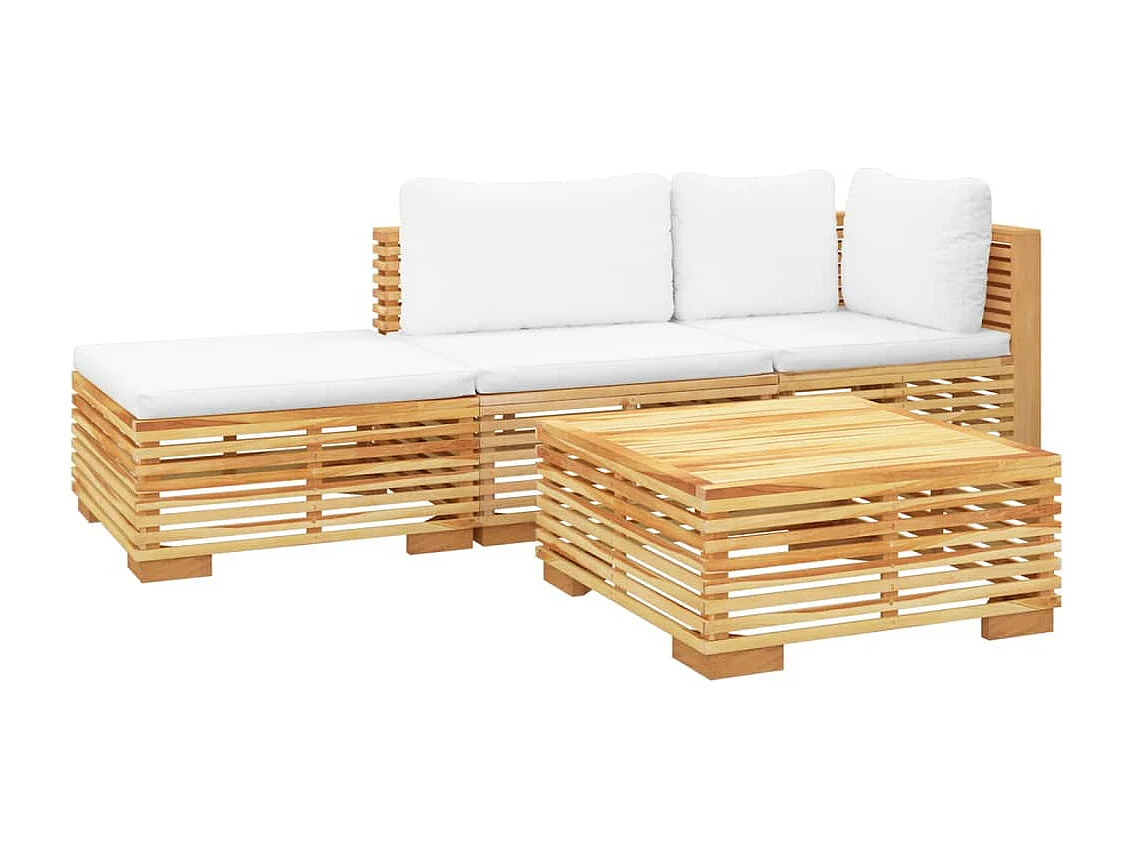 Salon de jardin 4 pièces avec coussins Bois de teck solide