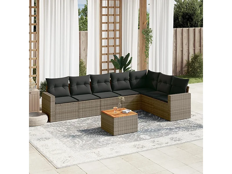 8-delige Loungeset met kussens poly rattan grijs