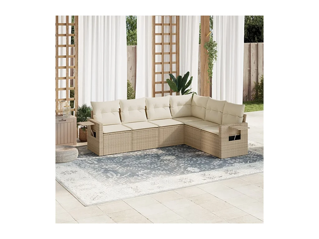 Salon de jardin avec coussins 6 pièces beige résine tressée
