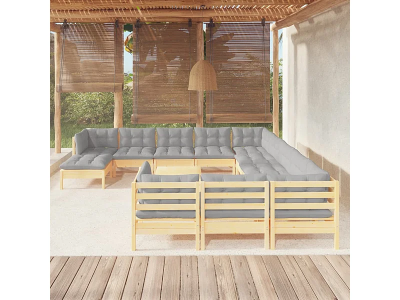 13 peças conjunto lounge de jardim c/ almofadões cinza pinho