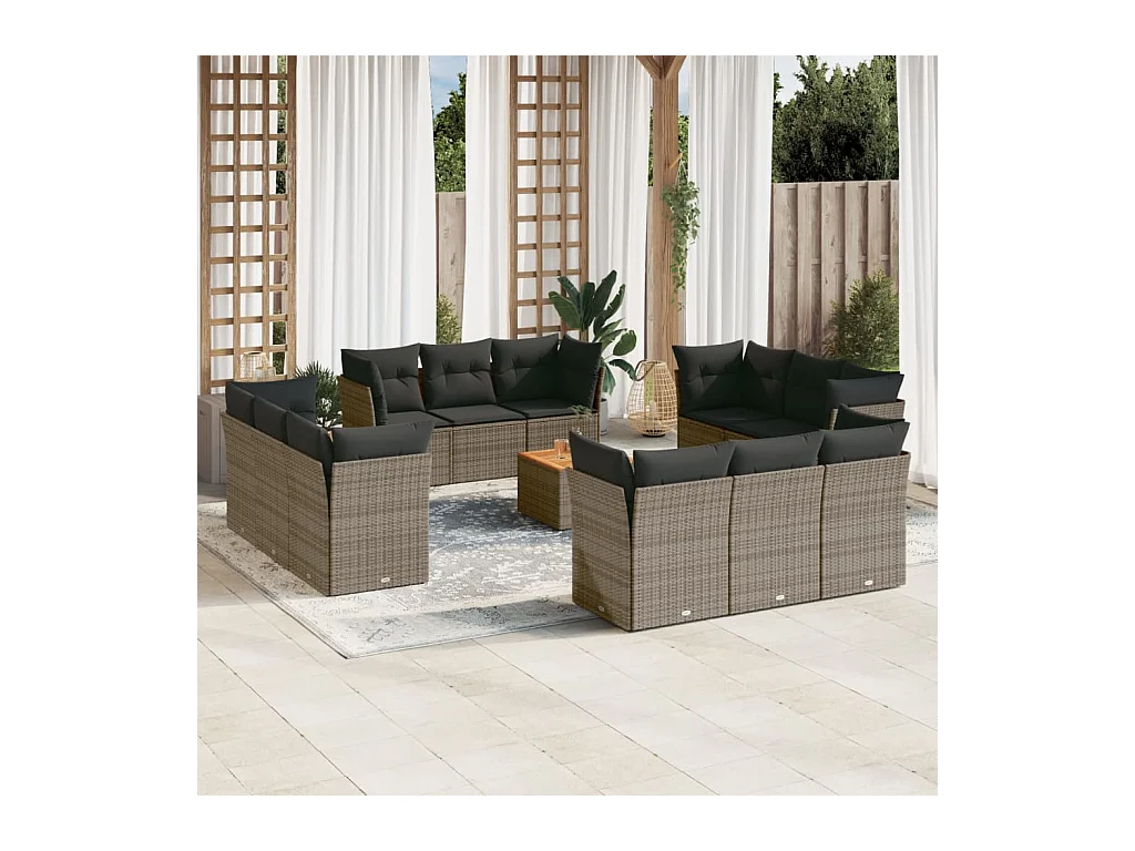 Set sofás de jardín con cojines 13 piezas ratán sintético gris