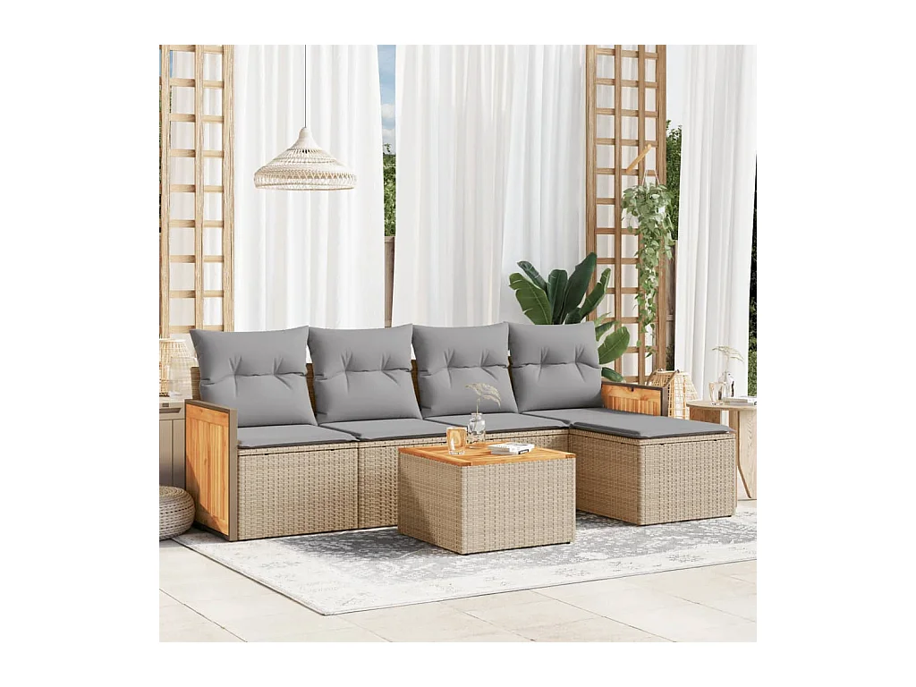 Salon de jardin avec coussins 6 pièces beige résine tressée
