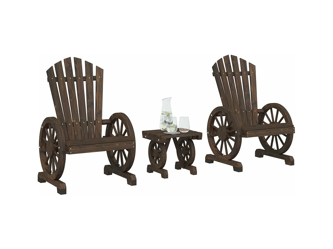 Juego de muebles de jardín 3 piezas madera maciza de abeto