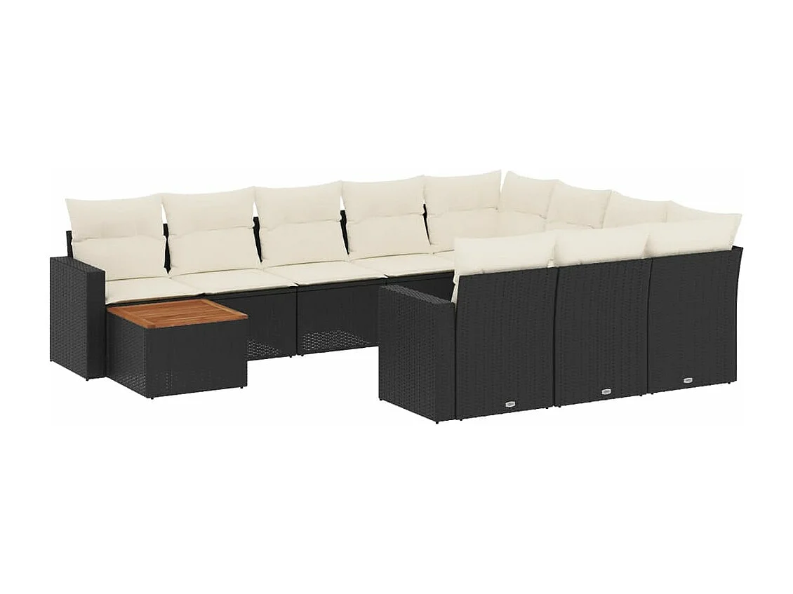 11 peças conjunto sofás de jardim c/ almofadões vime PE preto