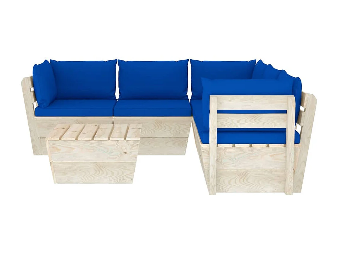 Muebles de jardín de palets 6 piezas y cojines madera de abeto