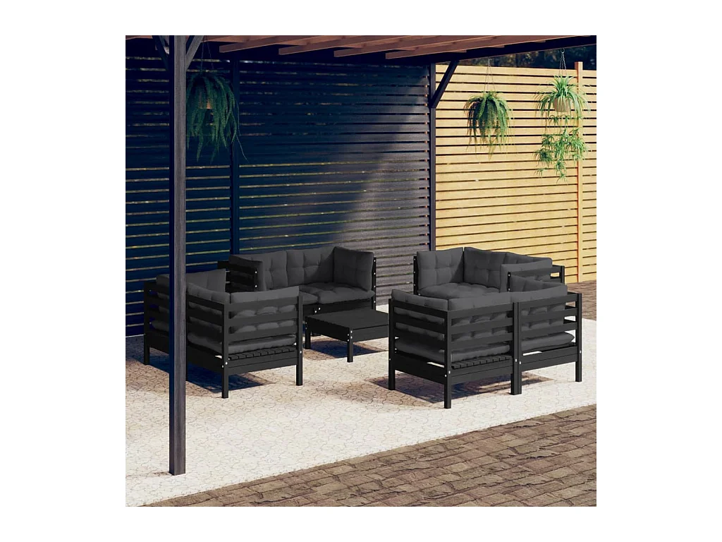 9-delige Loungeset met antracietkleurige kussens grenenhout