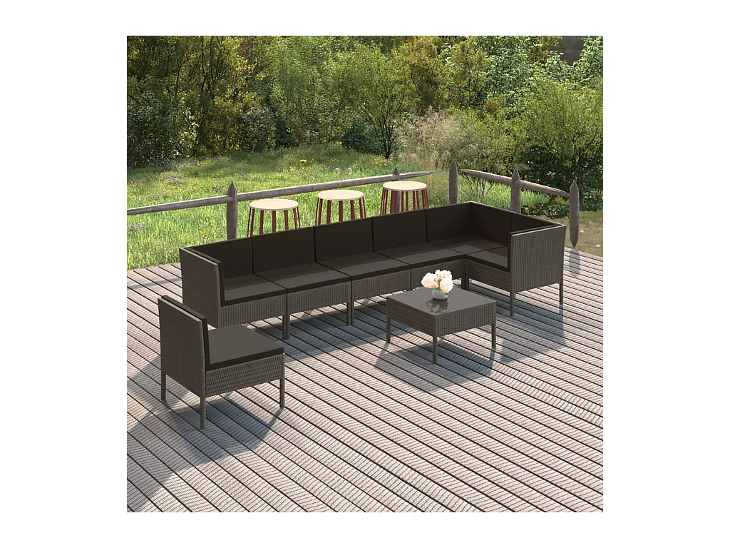 Salon de jardin 8 pièces avec coussins Résine tressée Gris