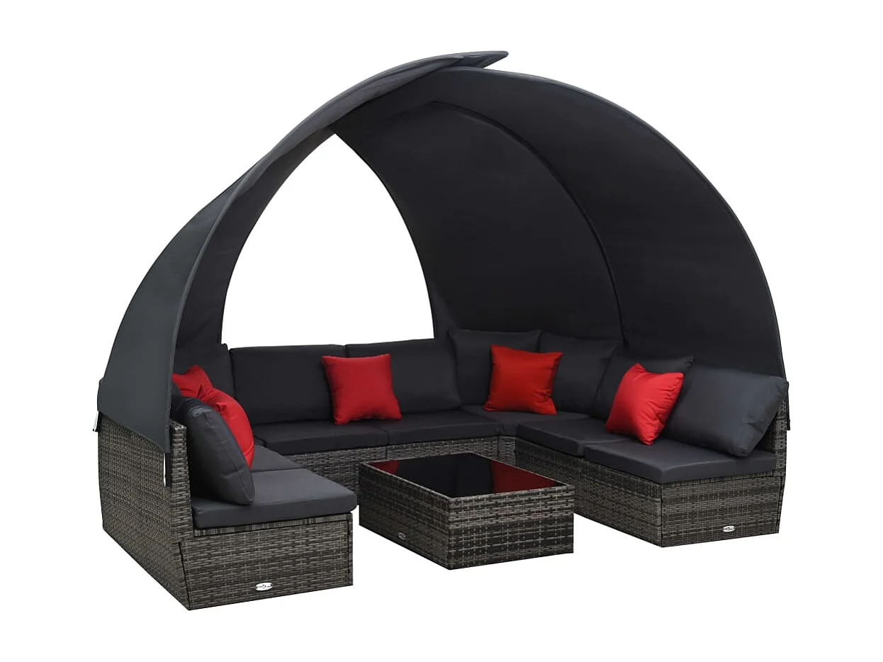 Salon de jardin 9 pièces avec auvent résine tressée anthracite