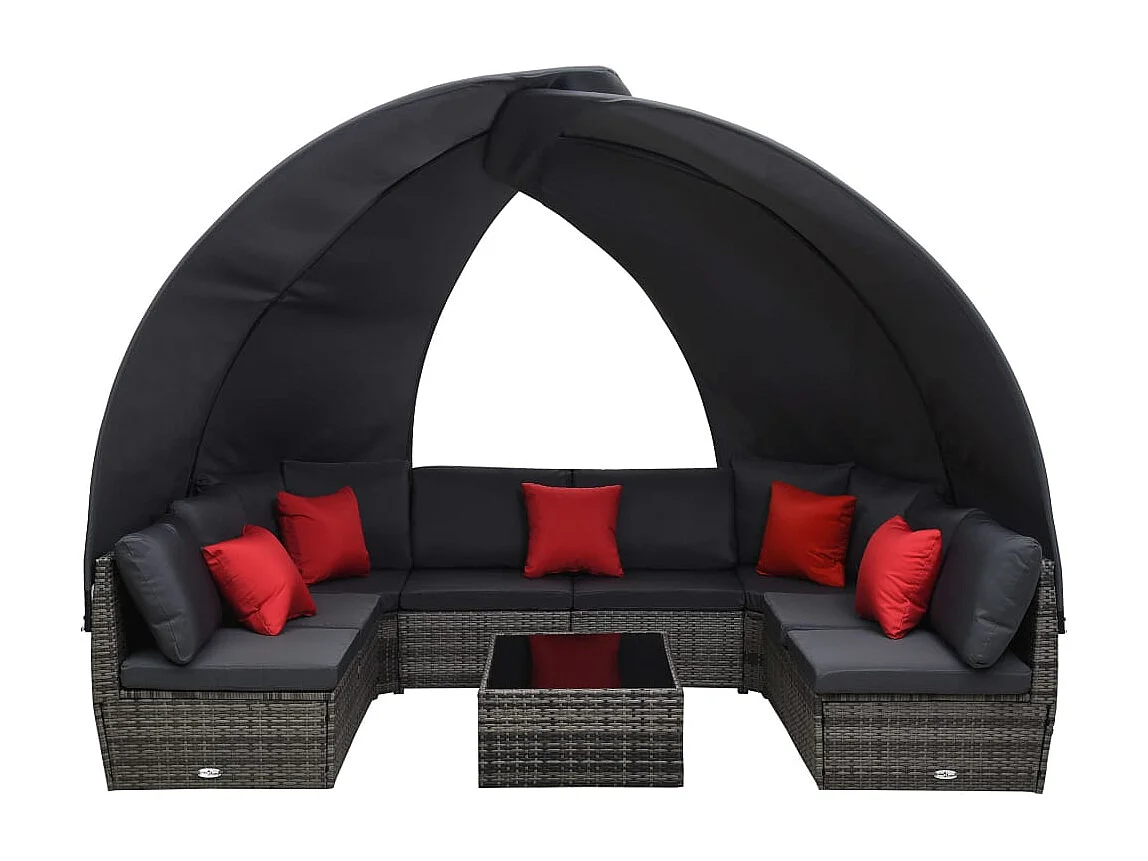 Salon de jardin 9 pièces avec auvent résine tressée anthracite
