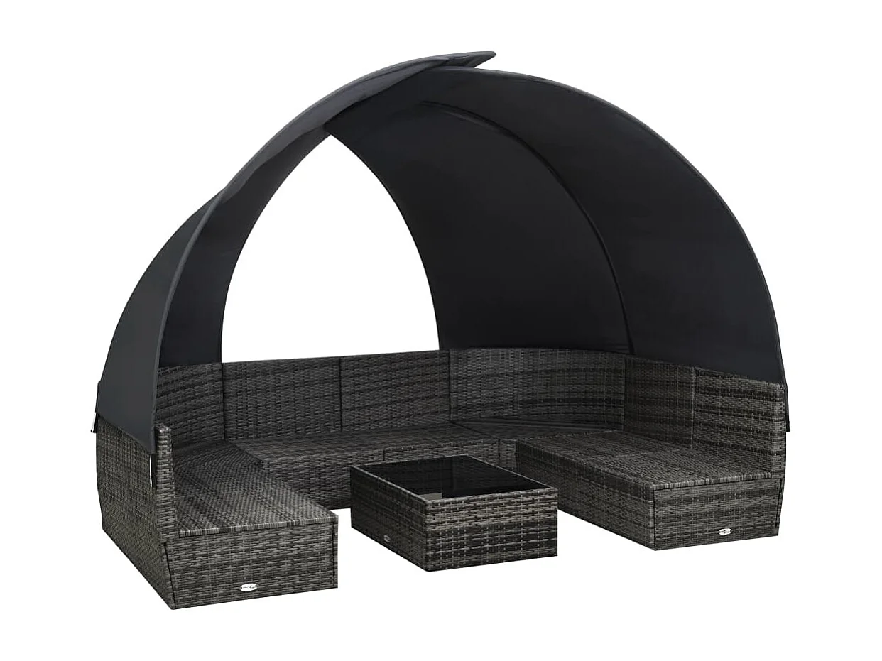 Salon de jardin 9 pièces avec auvent résine tressée anthracite