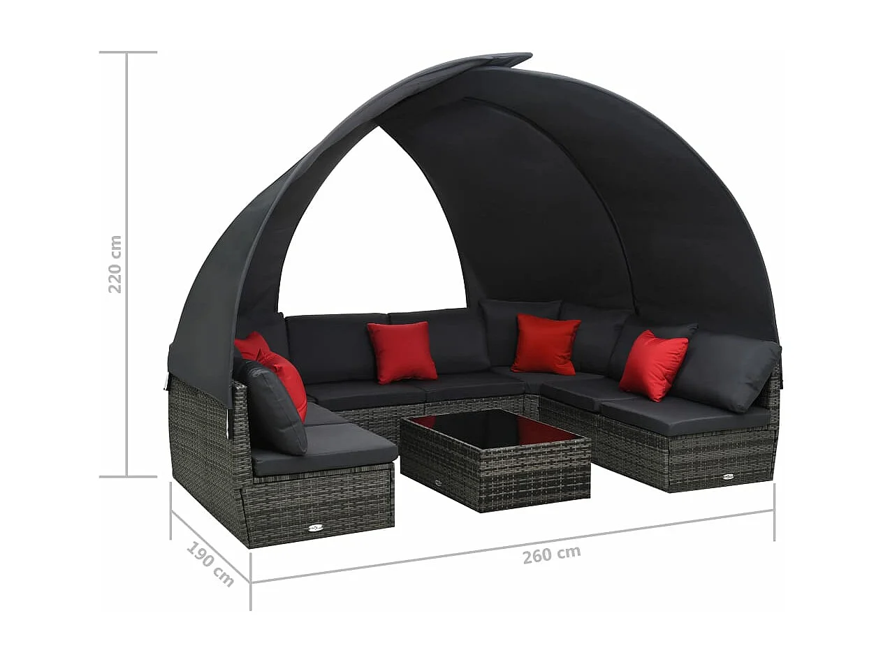Salon de jardin 9 pièces avec auvent résine tressée anthracite