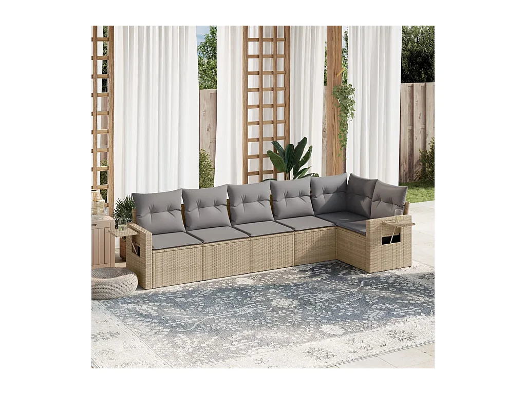 Salon de jardin avec coussins 6 pièces beige résine tressée
