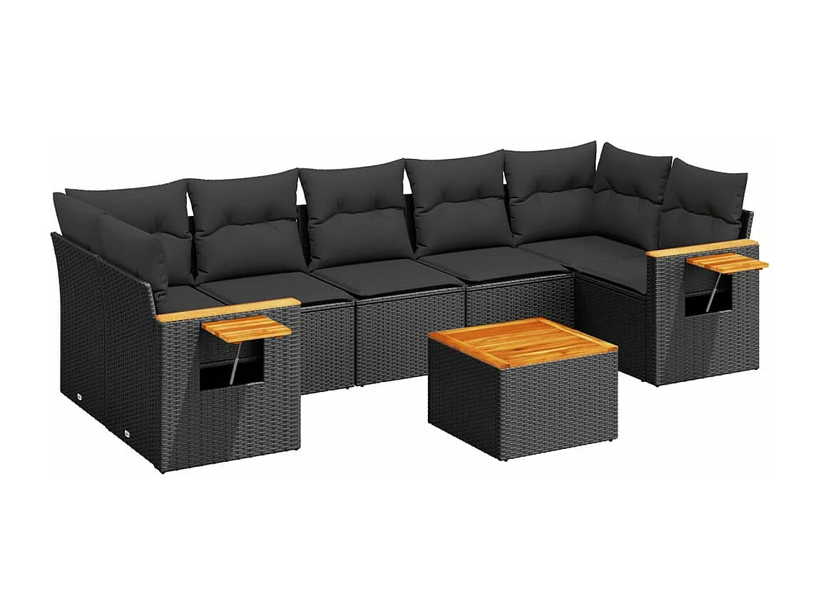 8 peças conjunto sofás de jardim com almofadões vime PE preto