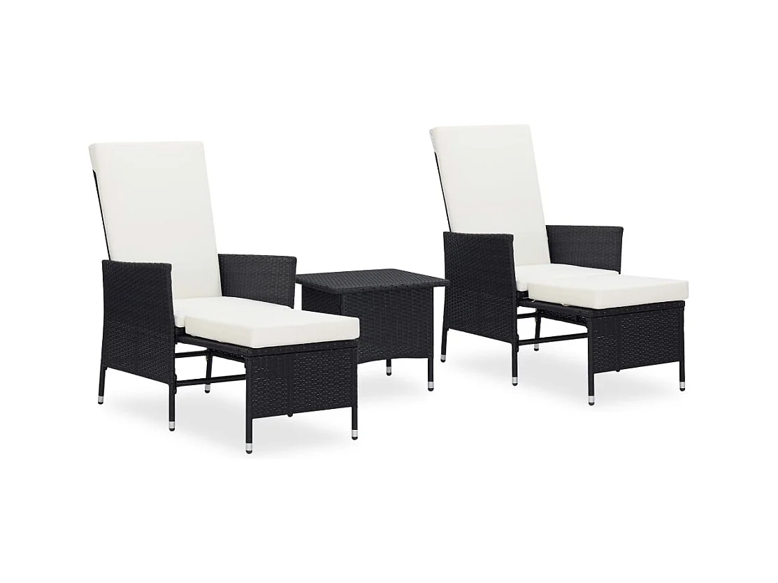 Salon de jardin 3 pièces avec coussins Résine tressée Noir