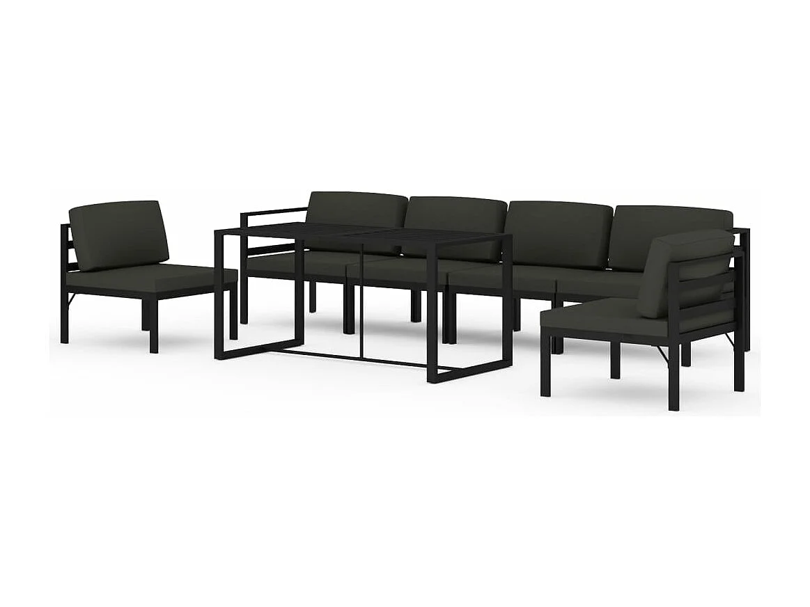 7 peças conjunto lounge jardim com almofadões alumínio antracite