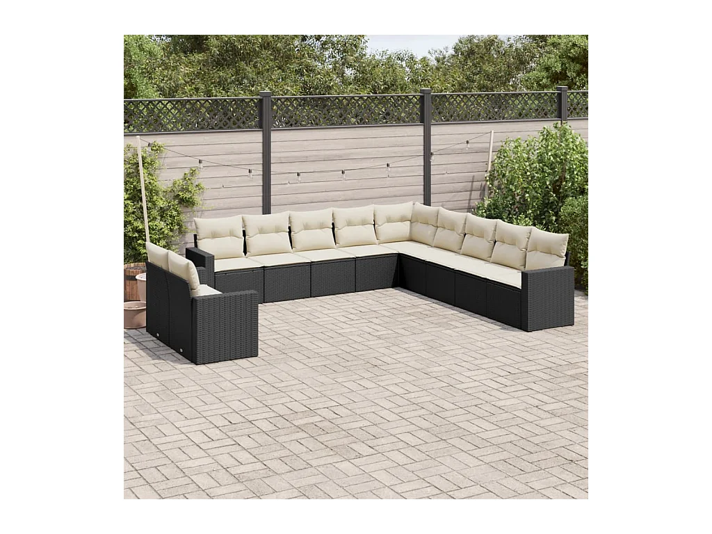 Salon de jardin 11 pièces avec coussins noir résine tressée