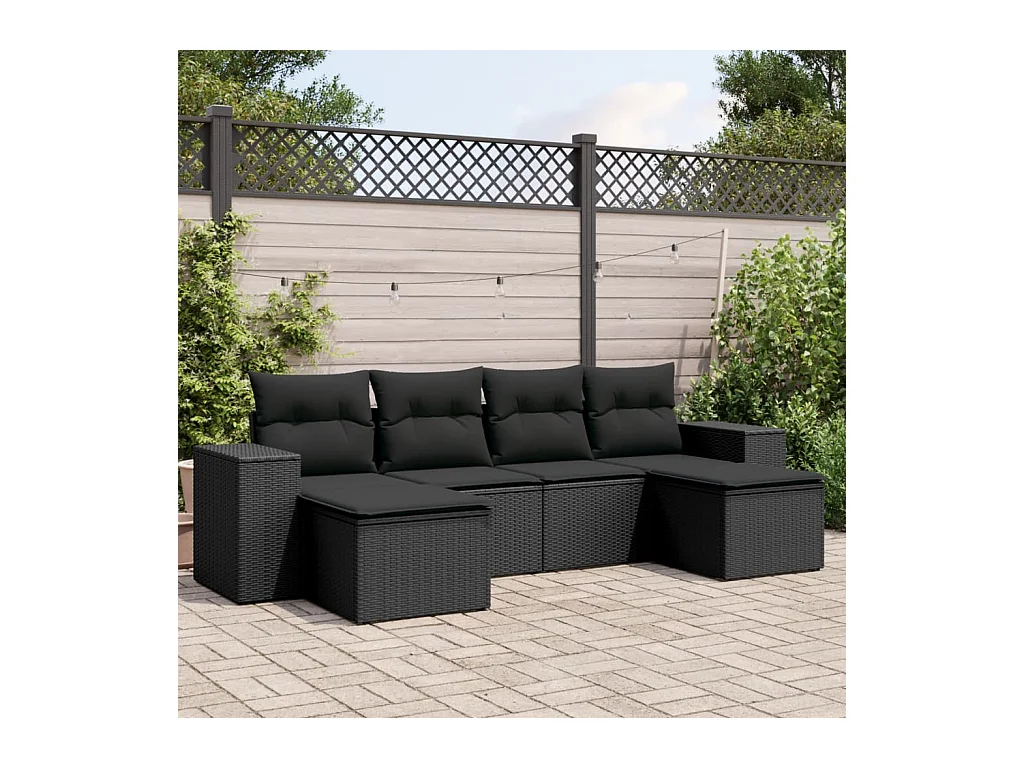 Salon de jardin 6 pièces avec coussins noir résine tressée