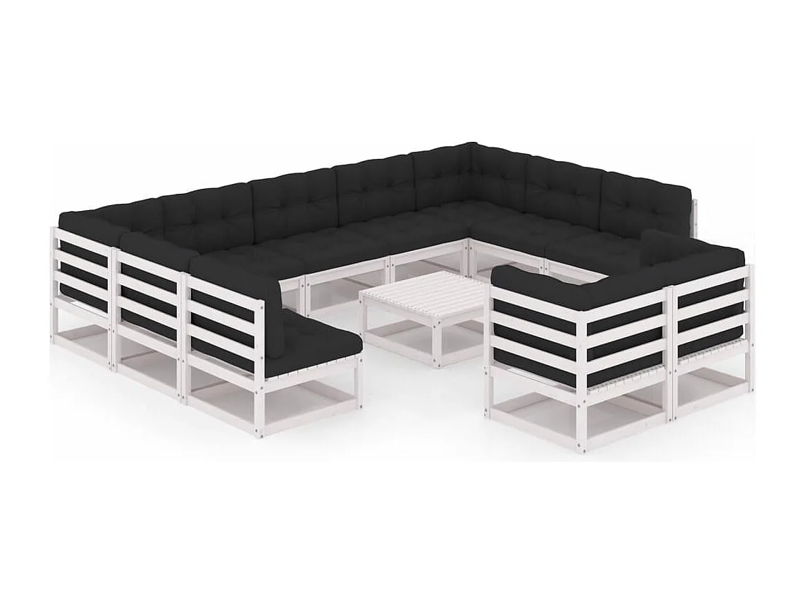 12 peças conj. lounge de jardim c/ almofadões pinho maciço branco