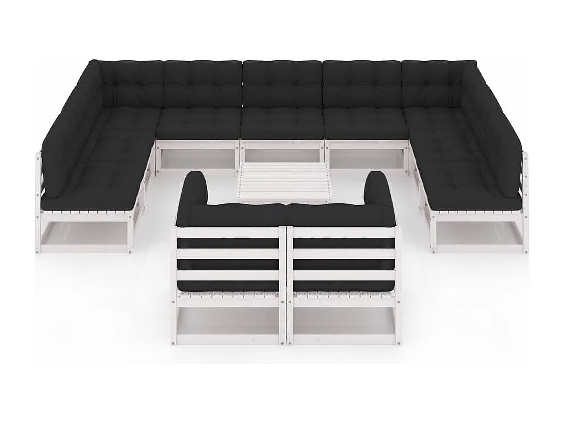 12 peças conj. lounge de jardim c/ almofadões pinho maciço branco