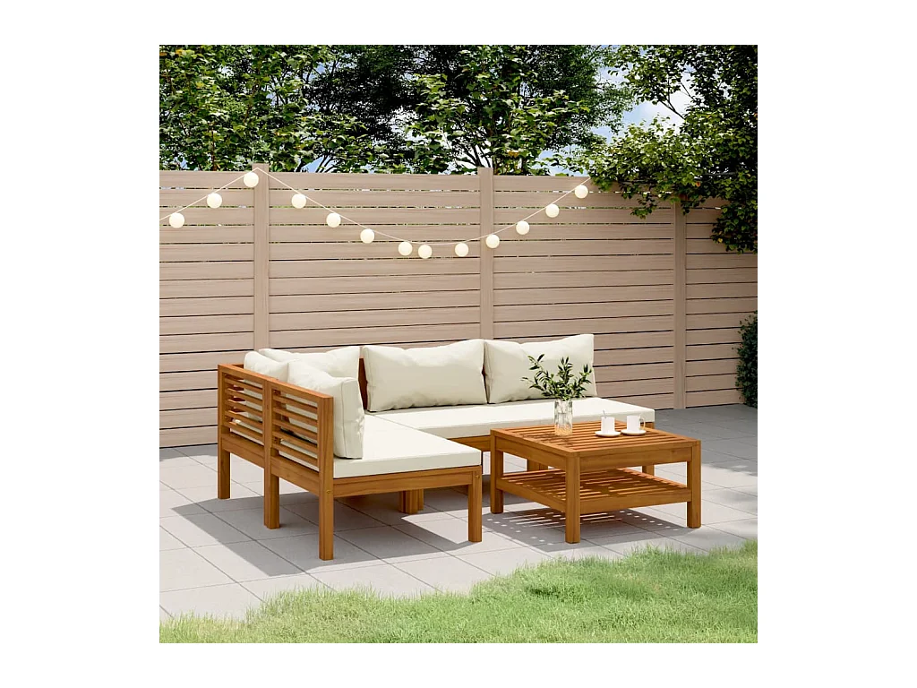 Salon de jardin 5 pièces avec coussin crème Bois d'acacia solide