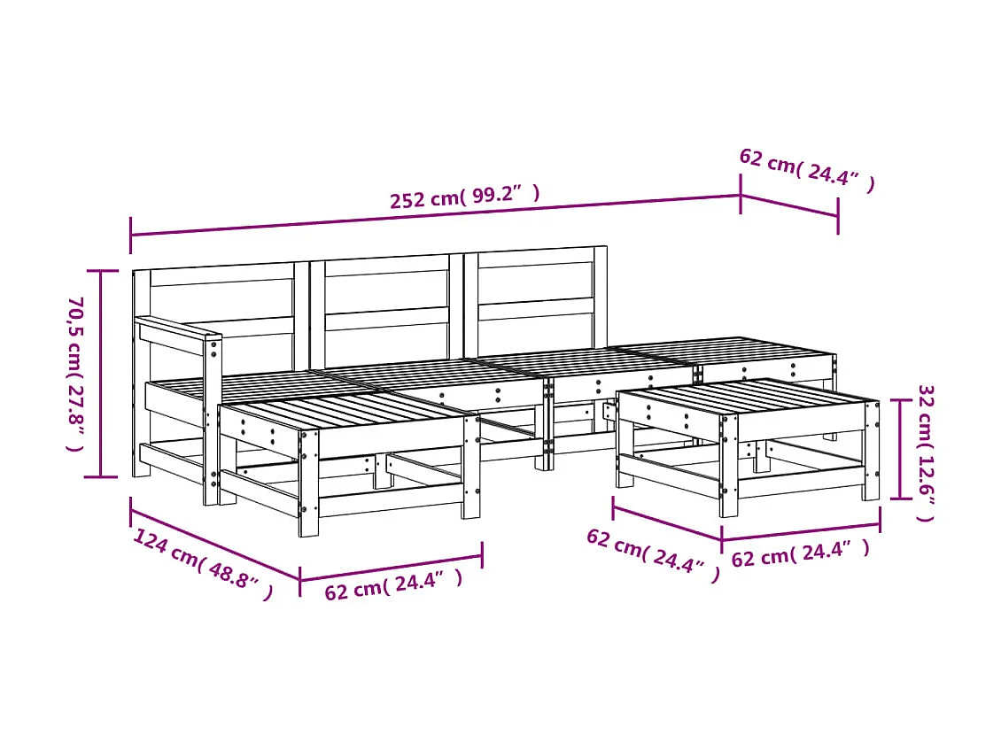 Juego de muebles de jardín 6 piezas madera maciza abeto Douglas