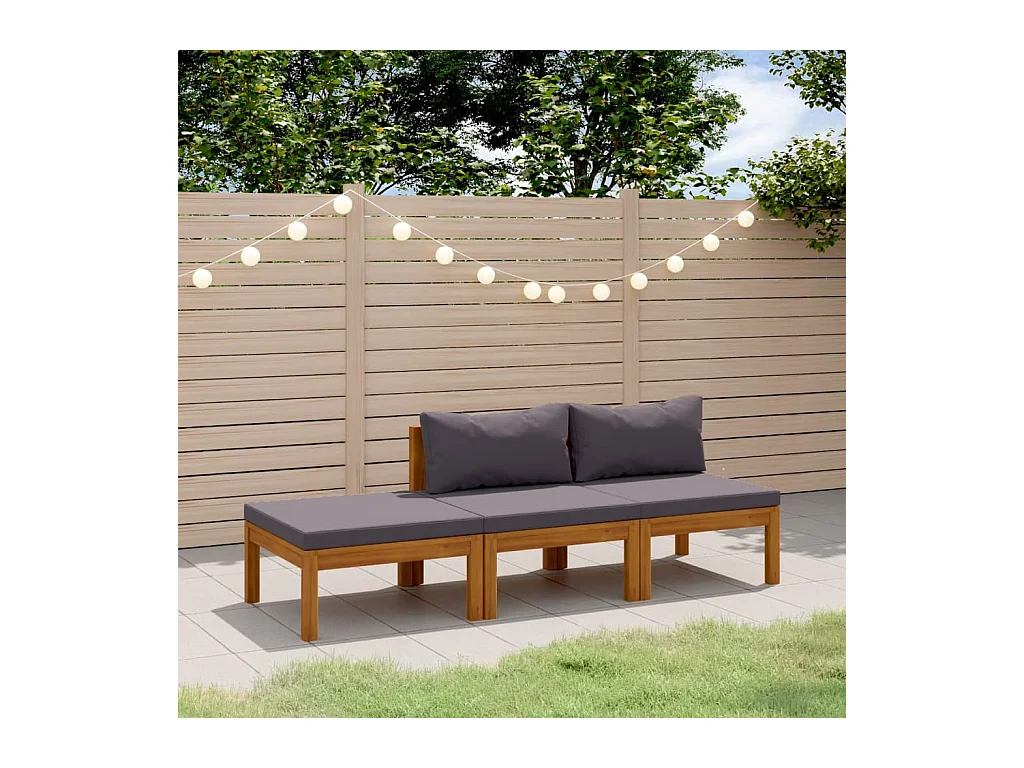 Salon de jardin 3 pièces avec coussin Bois d'acacia solide