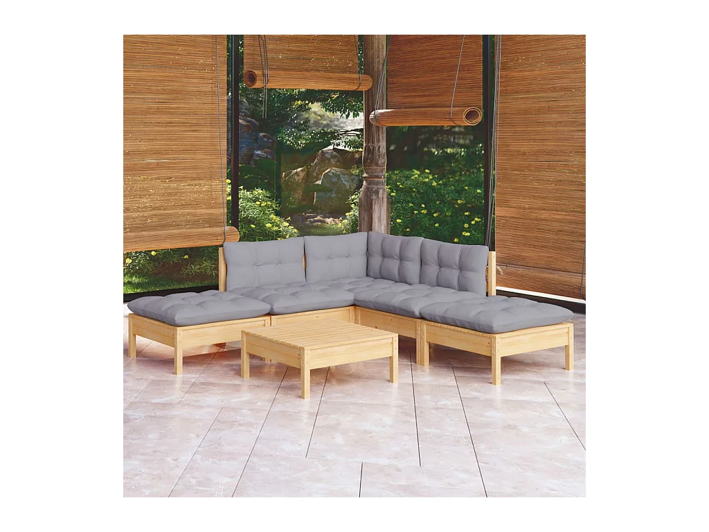 6 peças conjunto lounge de jardim c/ almofadões cinza pinho