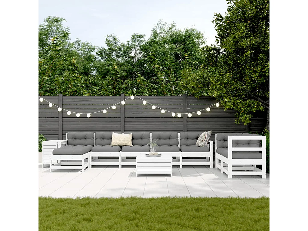 Salon de jardin 10 pièces blanc bois de pin massif