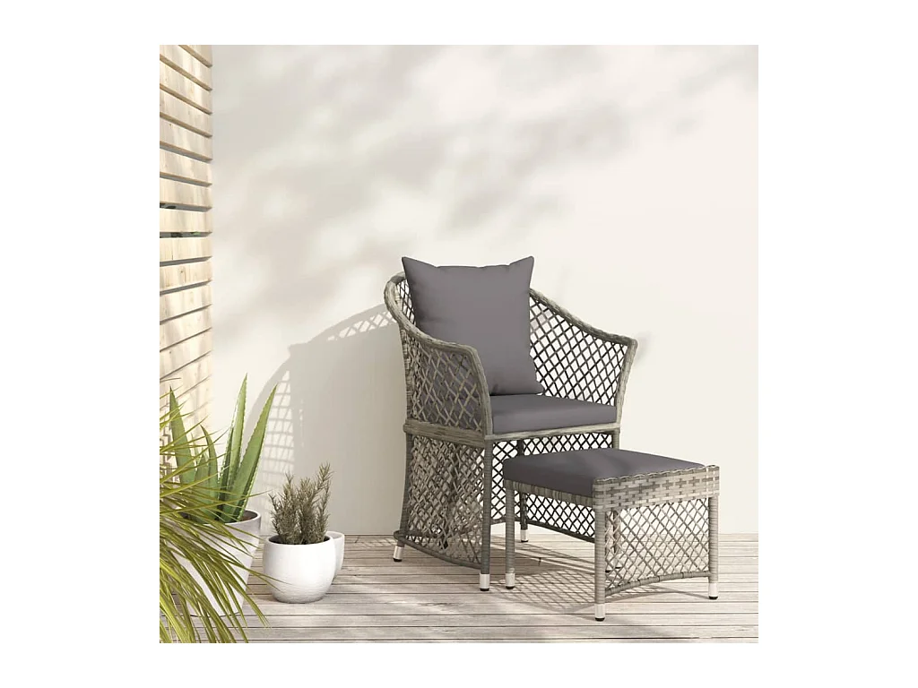 Salon de jardin 2 pièces avec coussins Gris Résine tressée