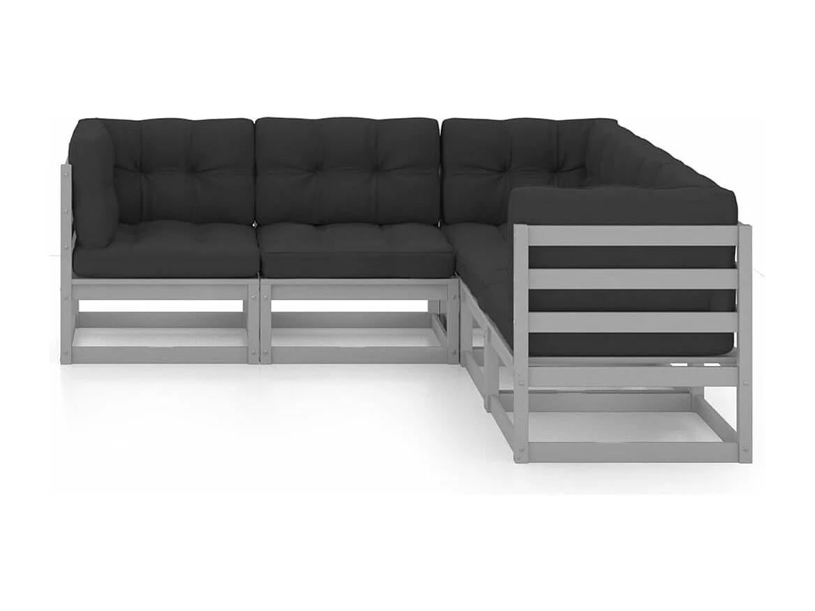 Juego de muebles de jardín 5 piezas y cojines madera pino maciza