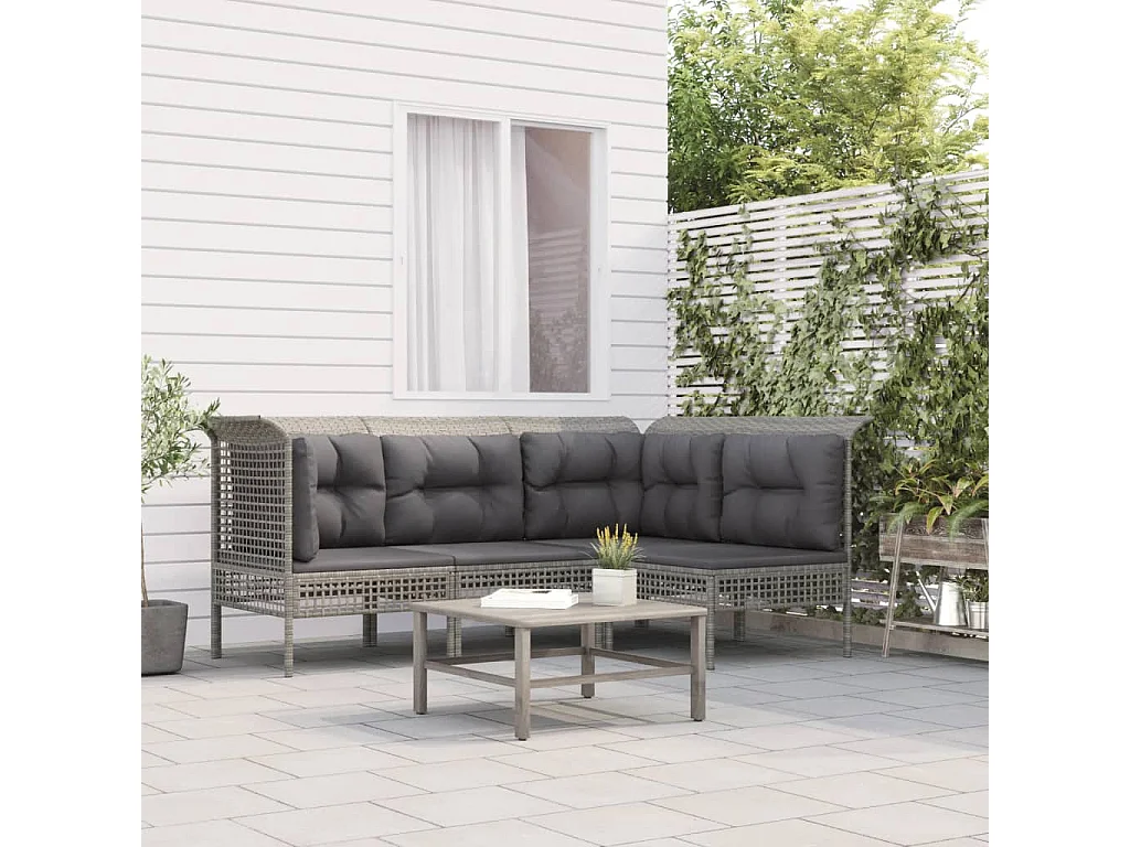 Salon de jardin 4 pièces avec coussins Gris Résine tressée