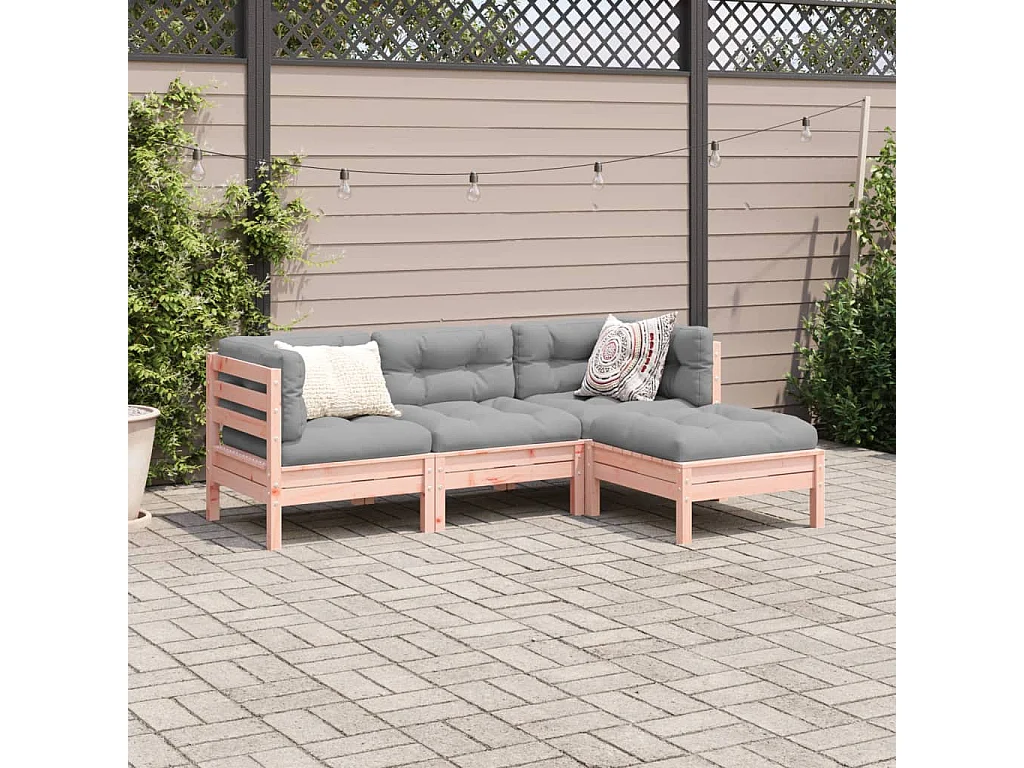 4-delige Loungeset met kussens massief douglas vurenhout