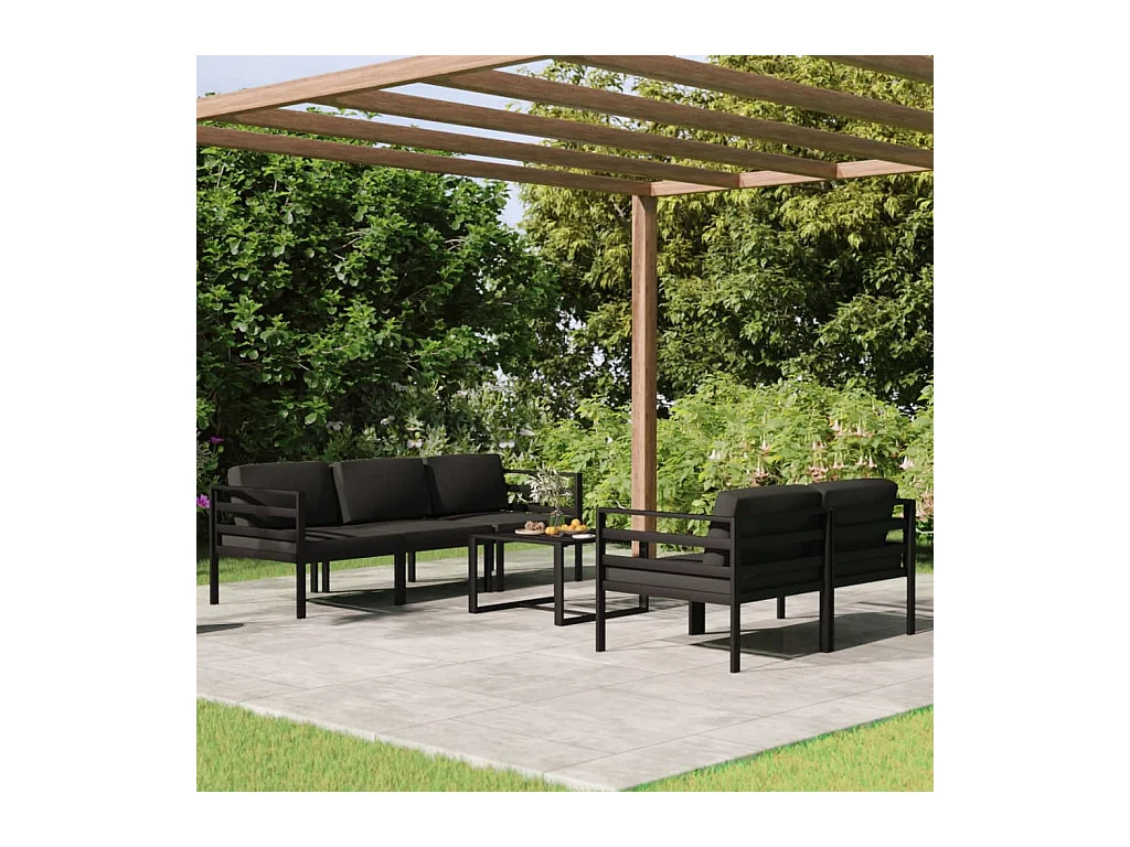 Salon de jardin 6 pièces avec coussins Aluminium Anthracite