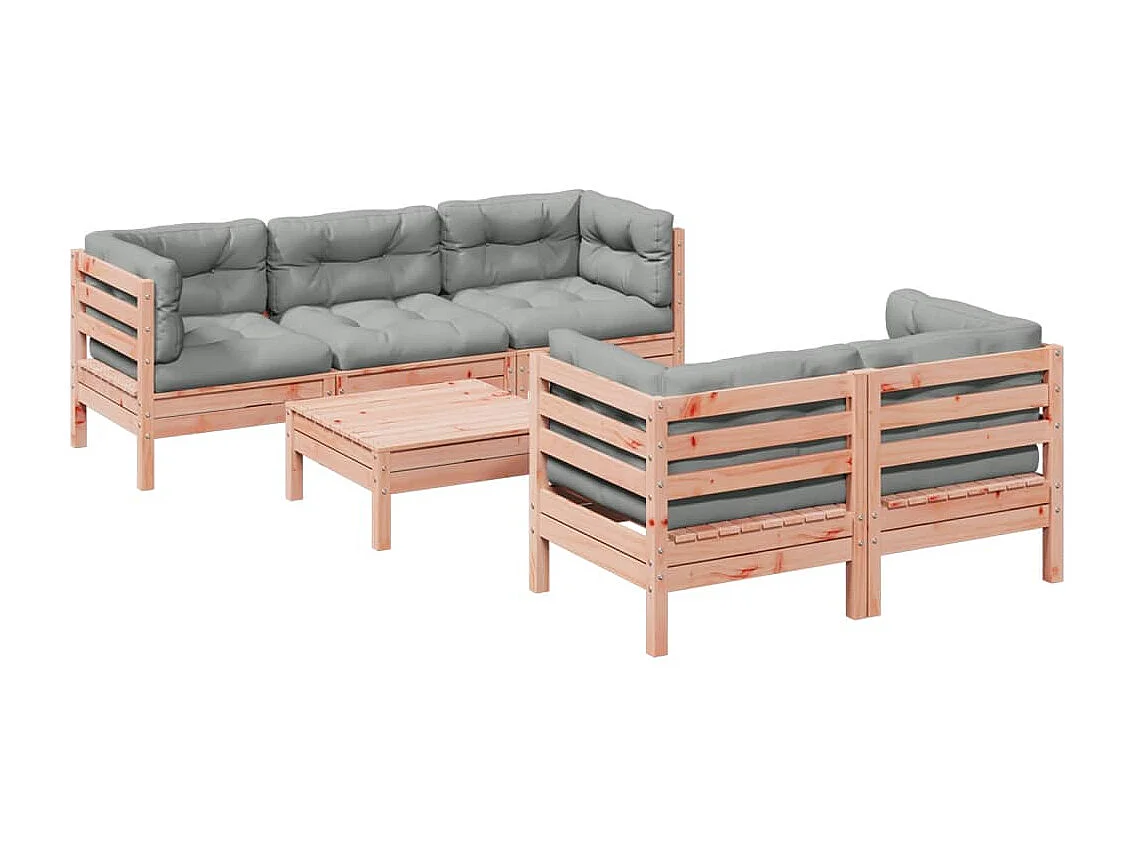 Salon de jardin 6 pièces et coussins bois massif sapin de douglas