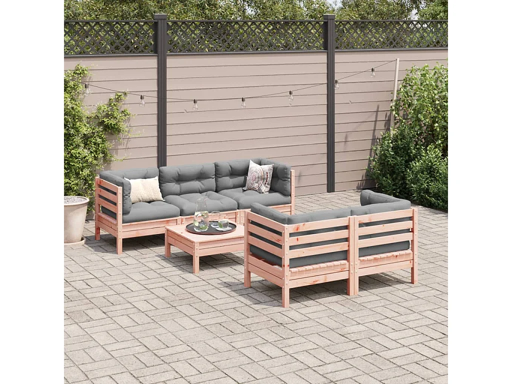 Salon de jardin 6 pièces et coussins bois massif sapin de douglas