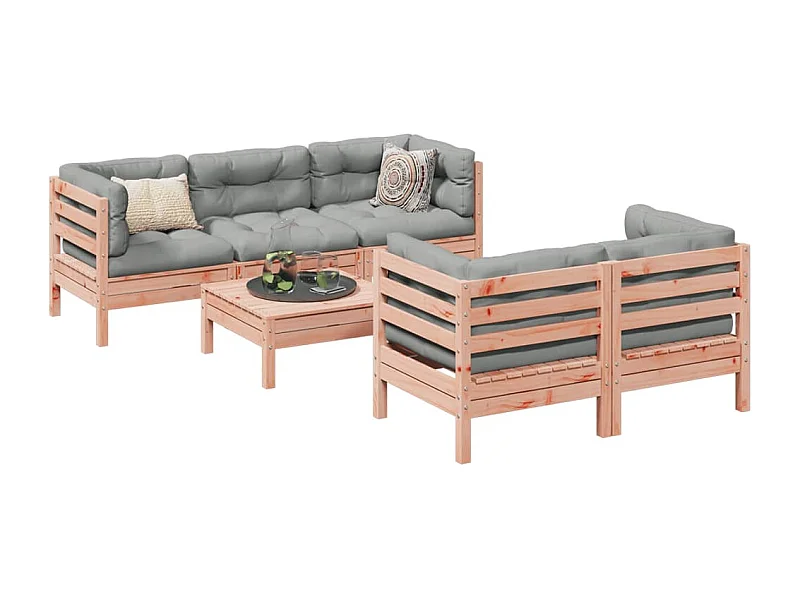 Salon de jardin 6 pièces et coussins bois massif sapin de douglas