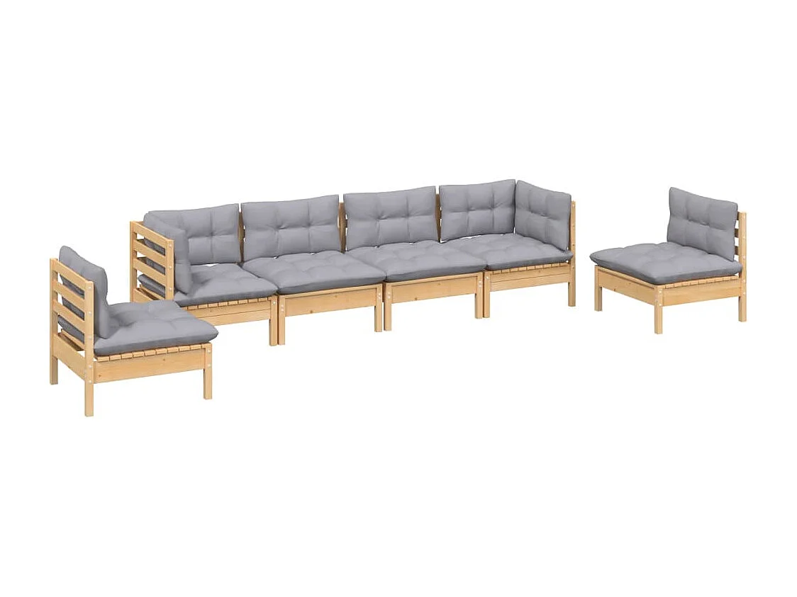 Salon de jardin 6 pièces avec coussins gris bois de pin massif