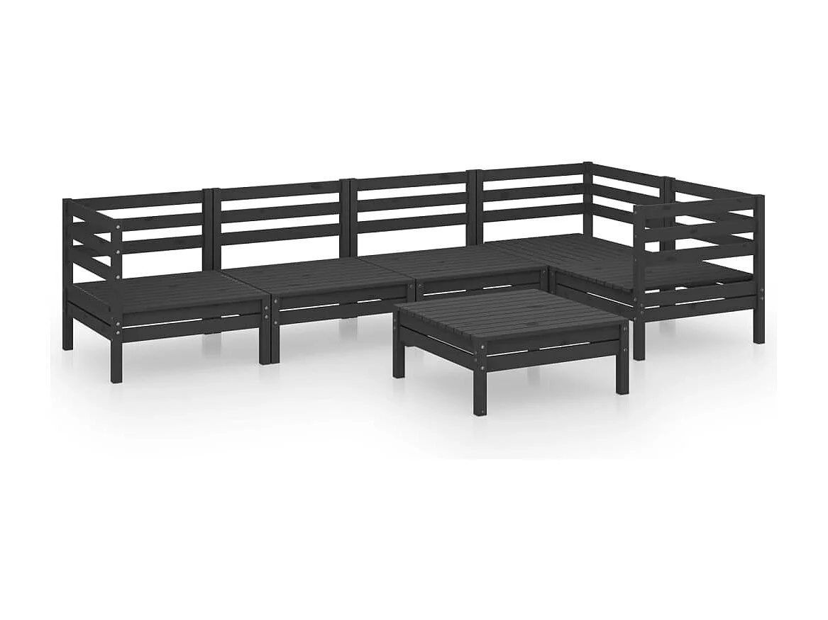 Juego de muebles de jardín 6 piezas madera maciza de pino negro