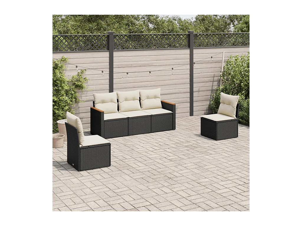 Salon de jardin 5 pièces avec coussins noir résine tressée