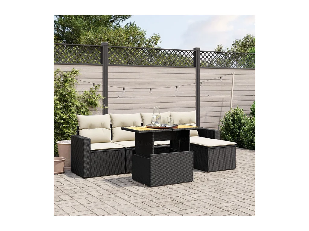 Salon de jardin 6 pièces avec coussins noir résine tressée