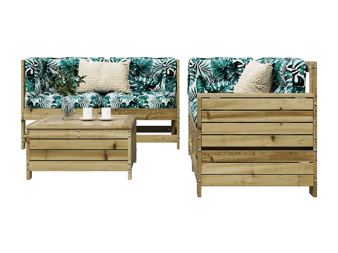 Juego de sofás de jardín 5 piezas madera de pino impregnada