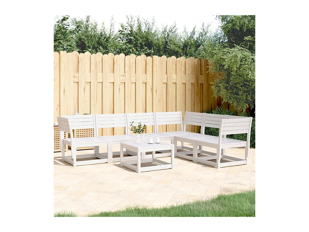 Salon de jardin 6 pièces blanc bois de pin massif
