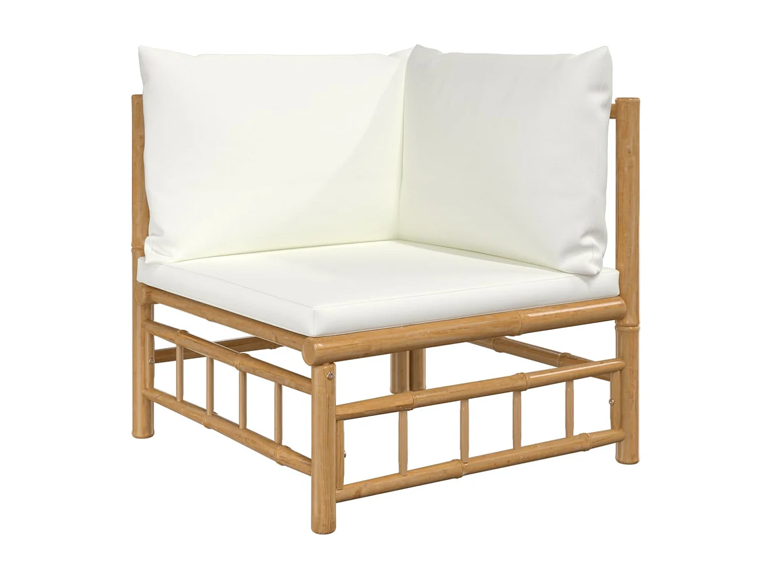 Set de muebles de jardín 8 piezas bambú y cojines blanco crema