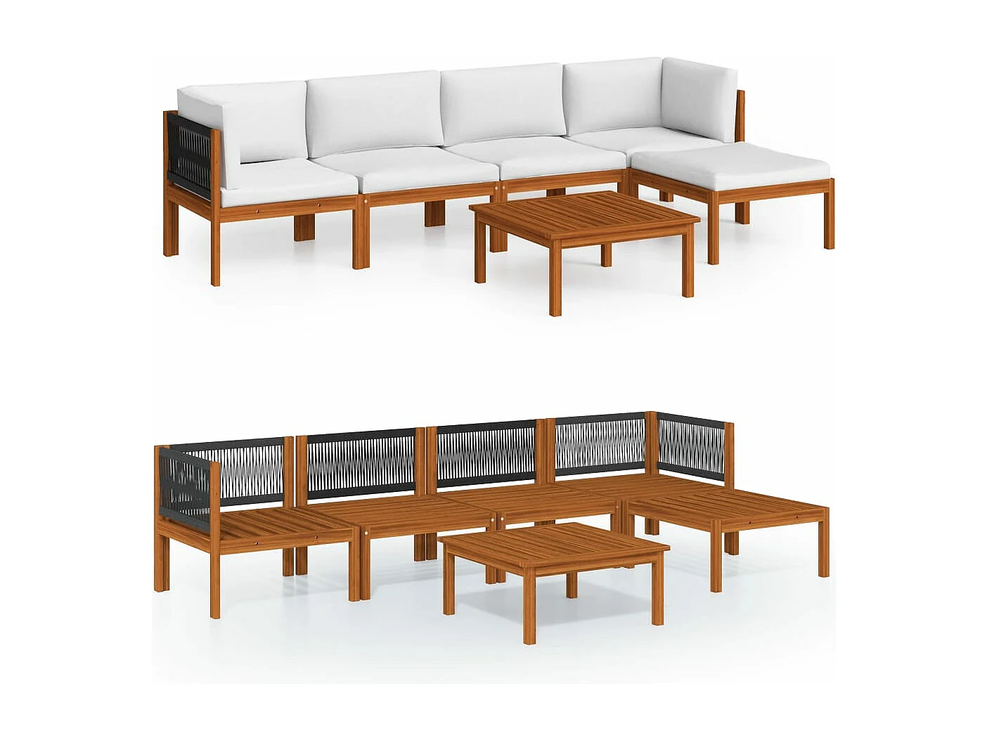 Muebles de jardín 6 piezas cojines crema madera maciza de acacia