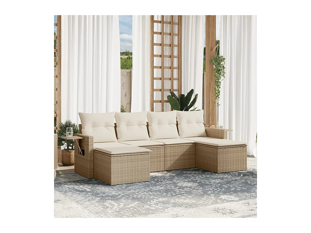 Salon de jardin avec coussins 6 pièces beige résine tressée