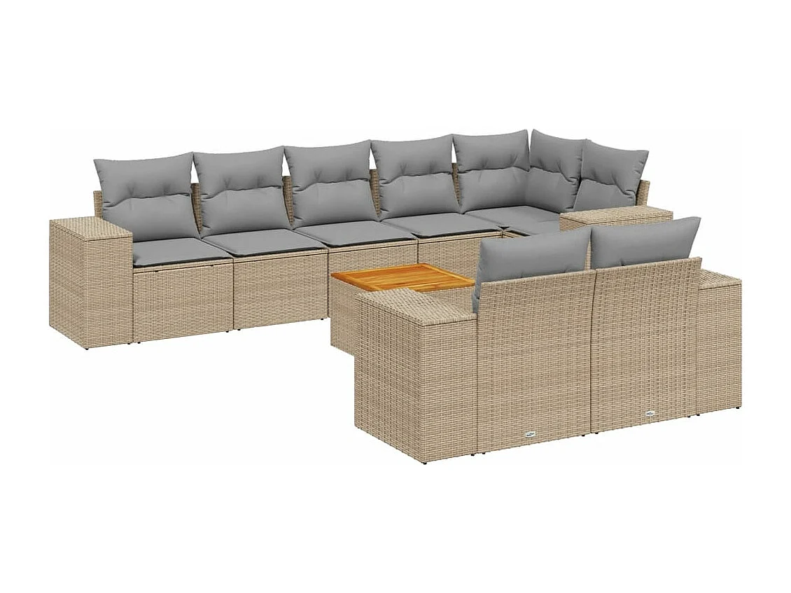 Salon de jardin avec coussins 9 pièces beige résine tressée