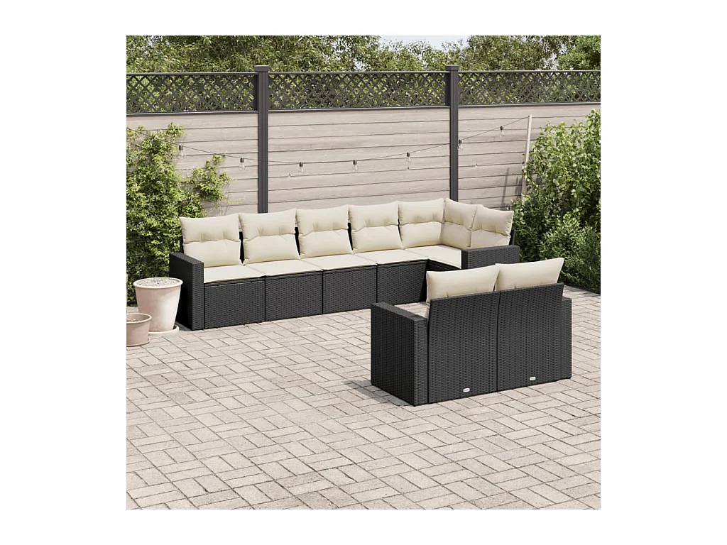 8-delige Loungeset met kussens poly rattan zwart